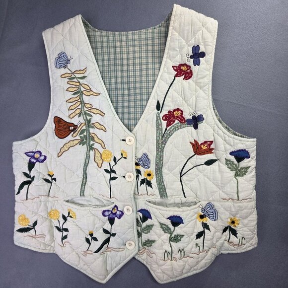 Dont Mess With Texas Vest Womens XL Quilted Floral Embroidered Butterfly Nature - Picture 1 of 12